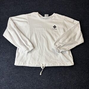 Columbia Sweatshirt Womens Large White Drawstring Hem Logo Crewneck Pullover